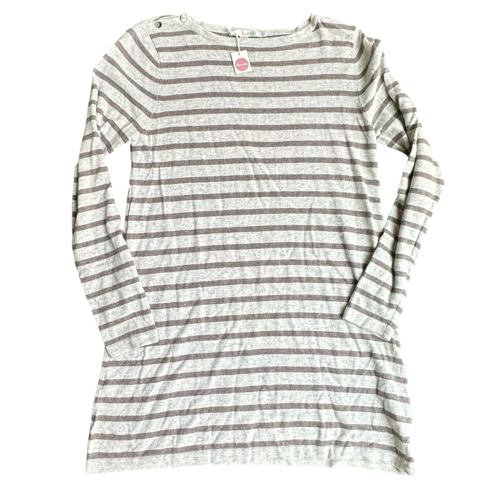 Boden NWT Gray Stripe Tunic Sweater Sz 10 Lightweight Cashmere Blend